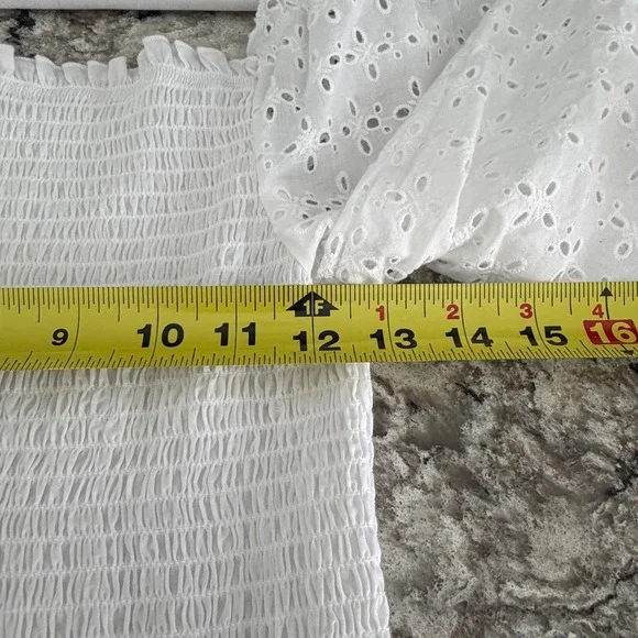 Love Tree White Eyelet Crop Top Smocked Square Neck Long Sleeve Coquette Large - Picture 10 of 13